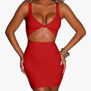 RED DRESS WITH RUCHING SIZE L